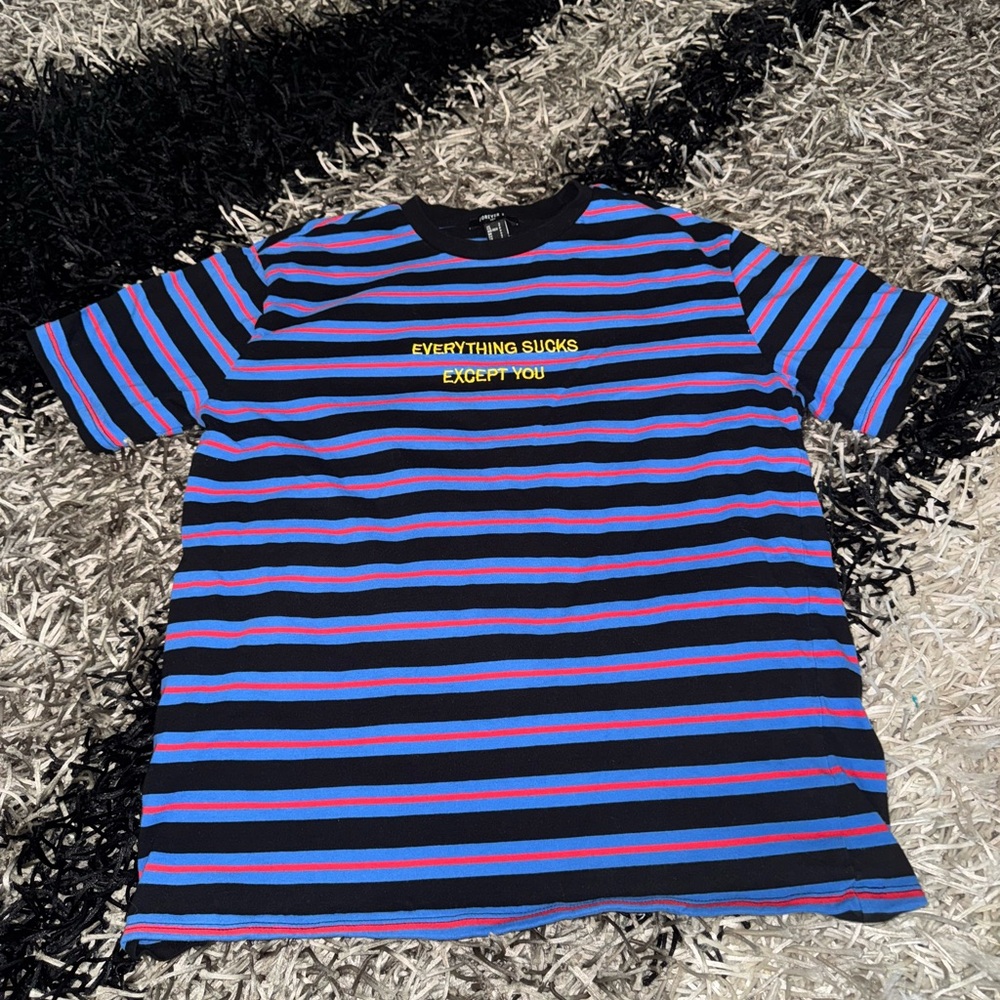Men’s Forever 21 Striped T-Shirt with Slogan